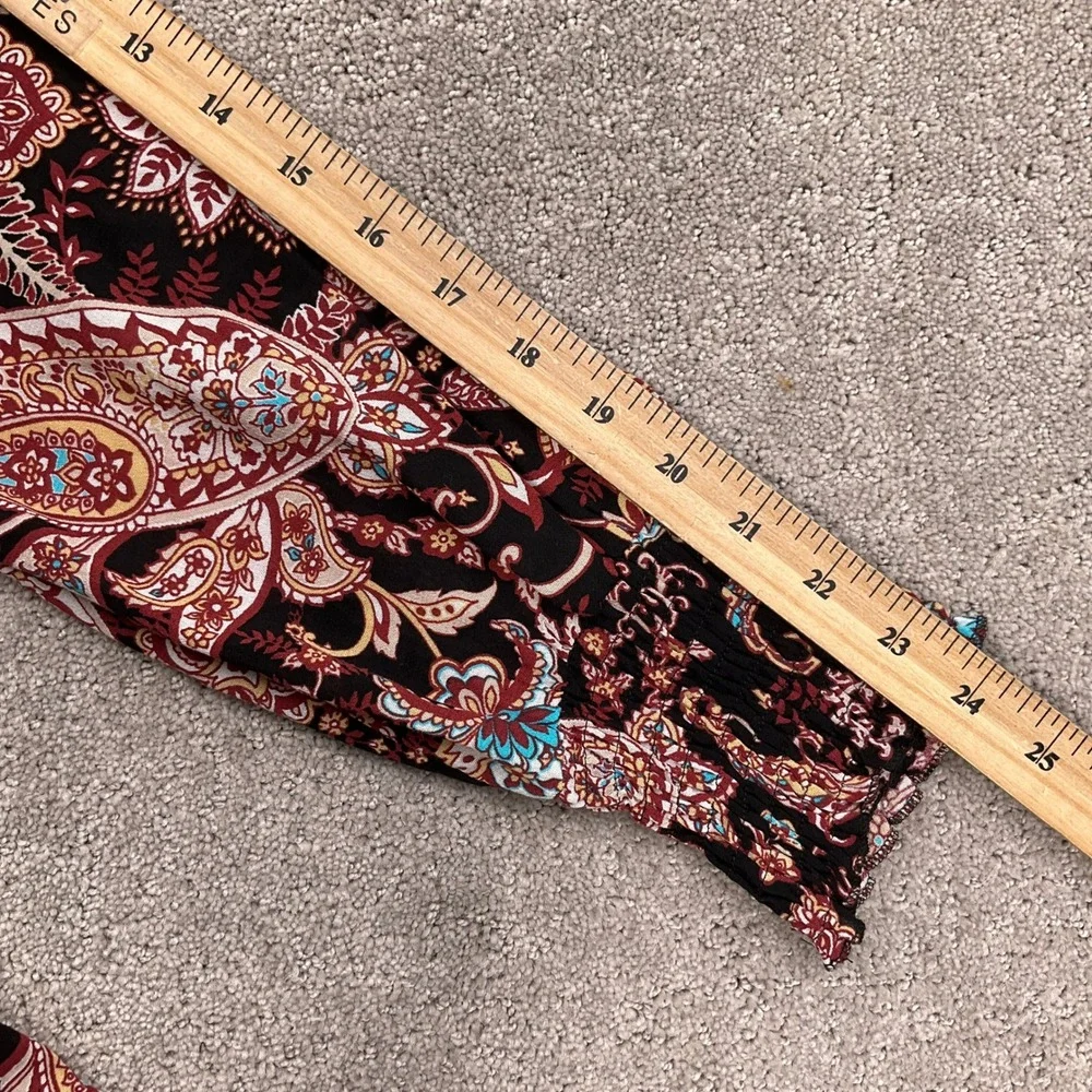 Anthropologie Dress Womens Small Black Red Paisley Mock Ruffle Peasant Prairie‎